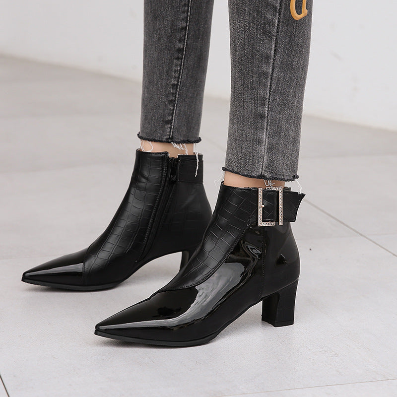 Compact High Platform Heel Leather Women Ankle Boots