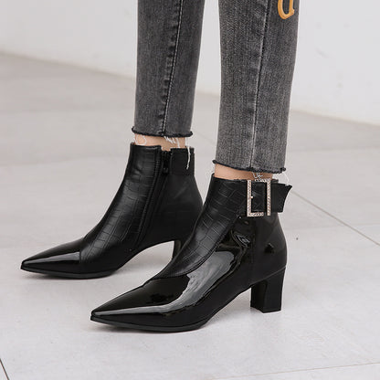 Compact High Platform Heel Leather Women Ankle Boots