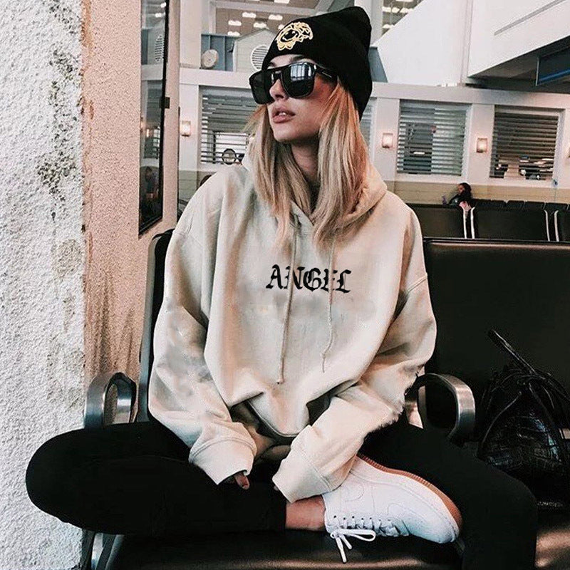 Korean Girl Angel Letter Print Sweatshirt – Trendy Hooded Cotton Hoodie