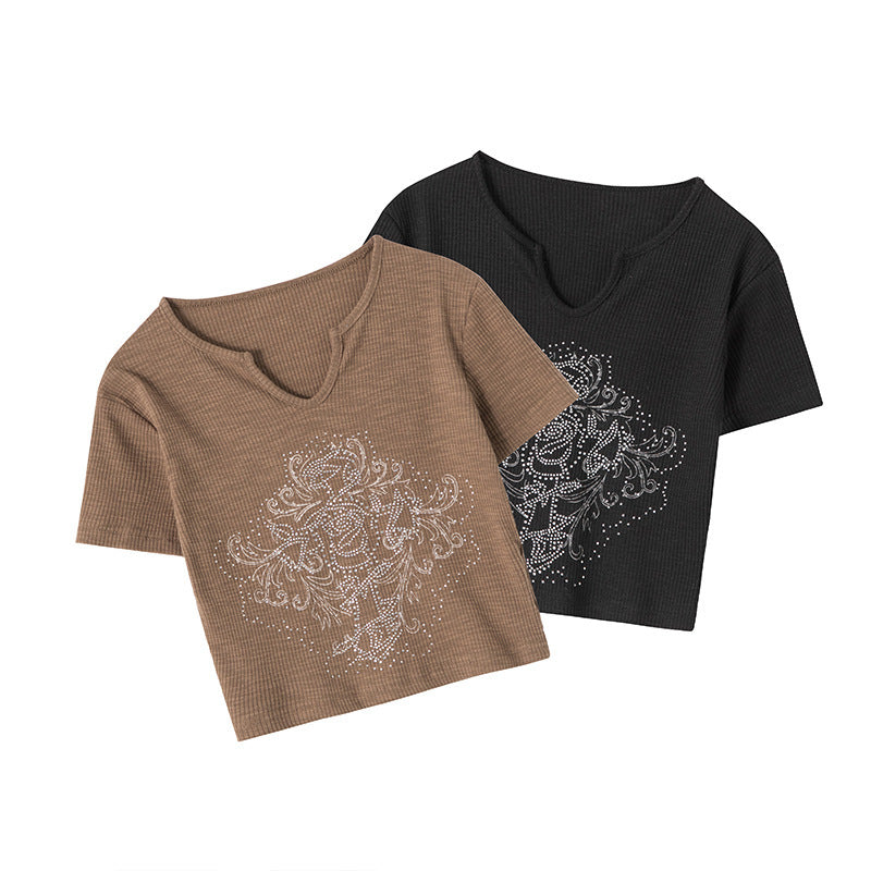 Black Rhinestone Graphic Crop Top - Effortless Styling Look