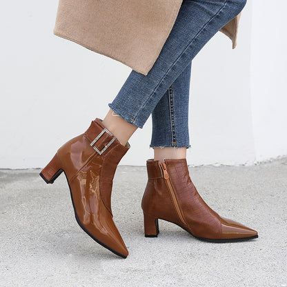 Compact High Platform Heel Leather Women Ankle Boots