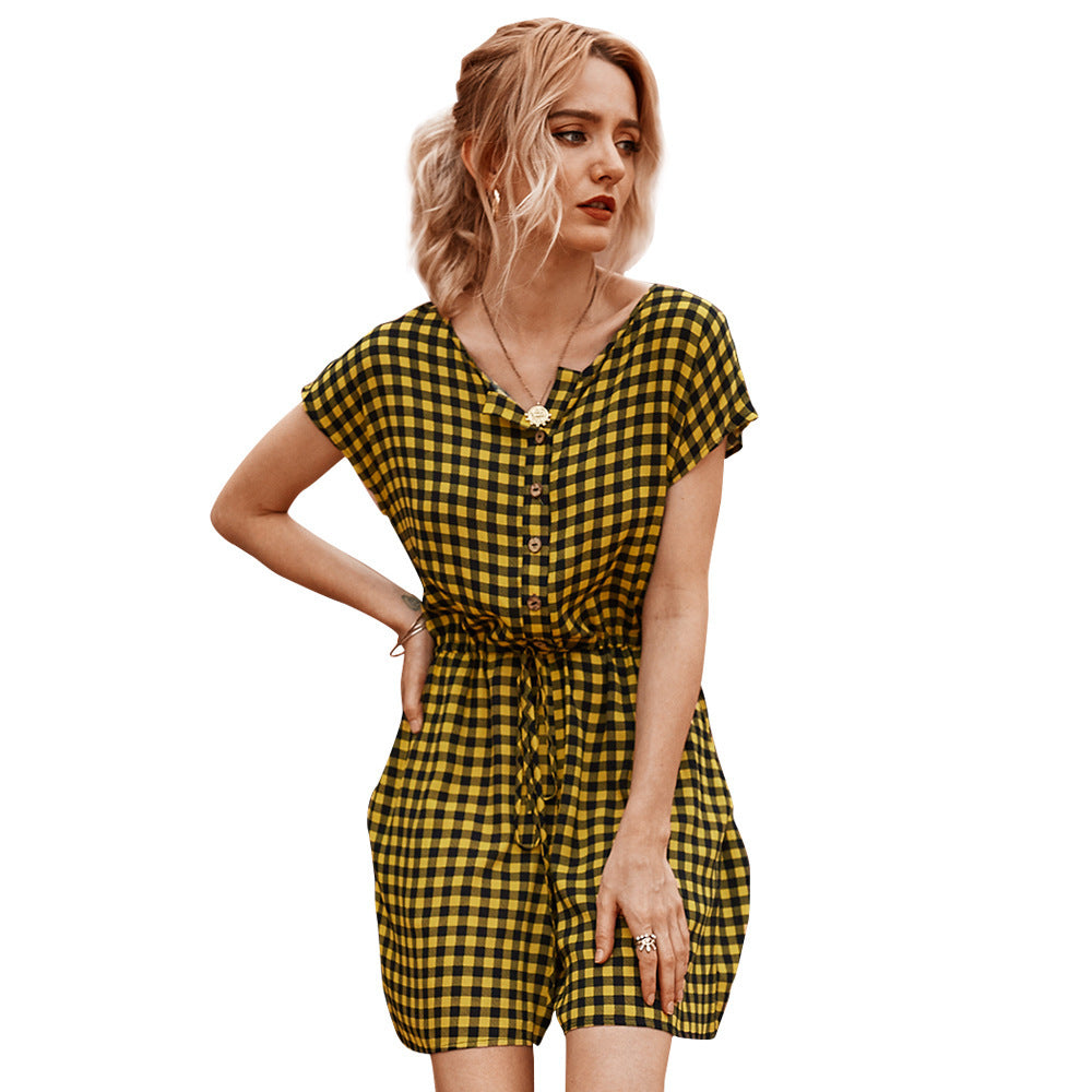 Plaid Rayon-Cotton Jumpsuit for Women – Casual Vintage-Inspired One-Piece Outfit