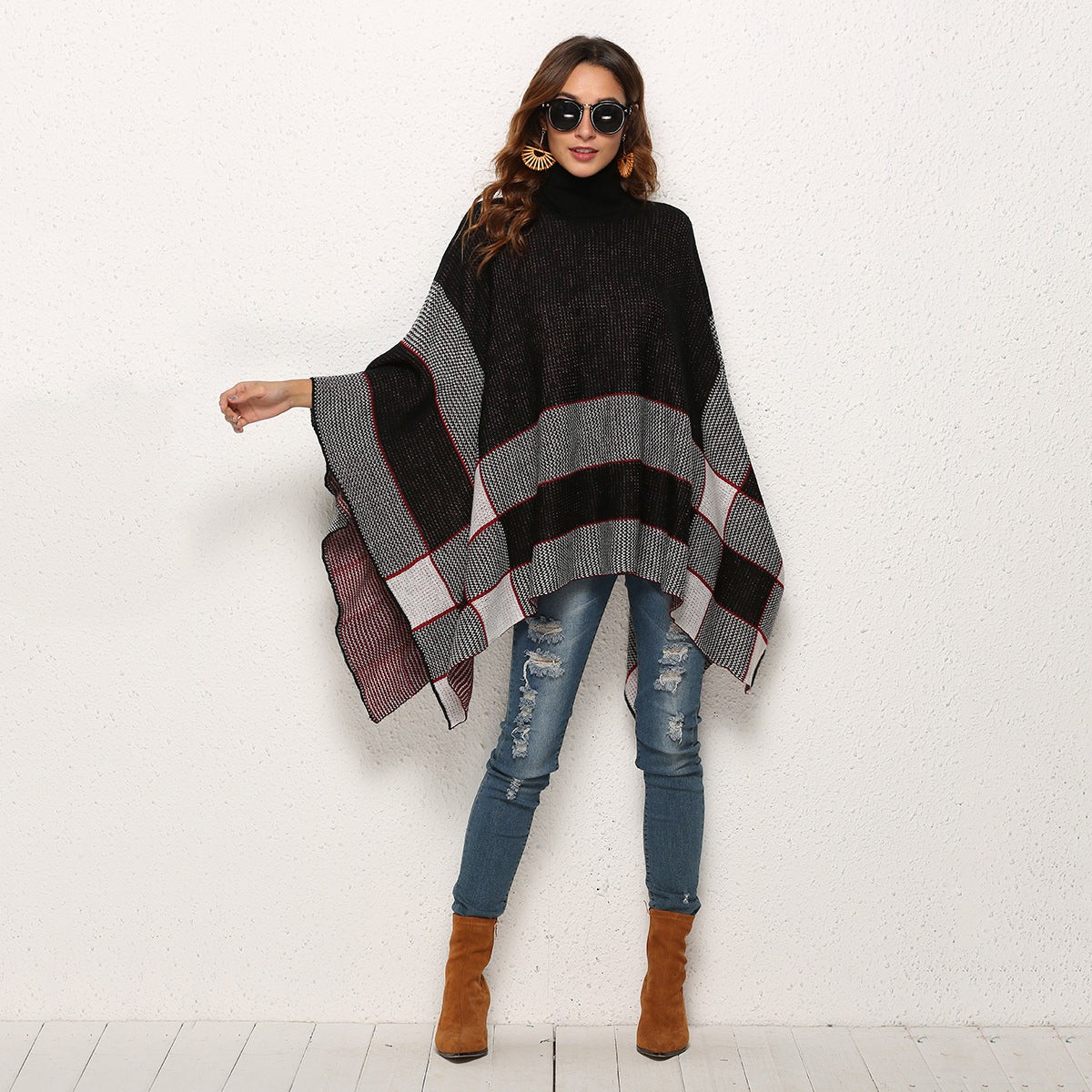 Women’s Cape Turtleneck Sweater – Oversized Knitted Pullover