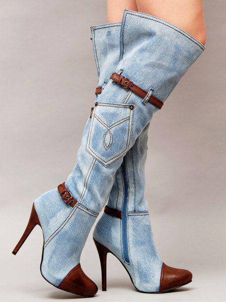 Western Cowgirl Style Denim Long Knee High Boots