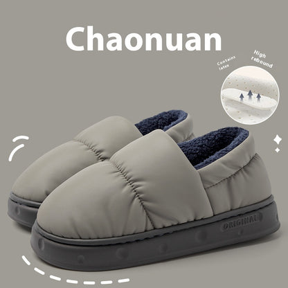 Women S Winter Waterproof Slippers Warm Plush Cotton Home Shoes Non Slip Indoor Flats For Bedroom