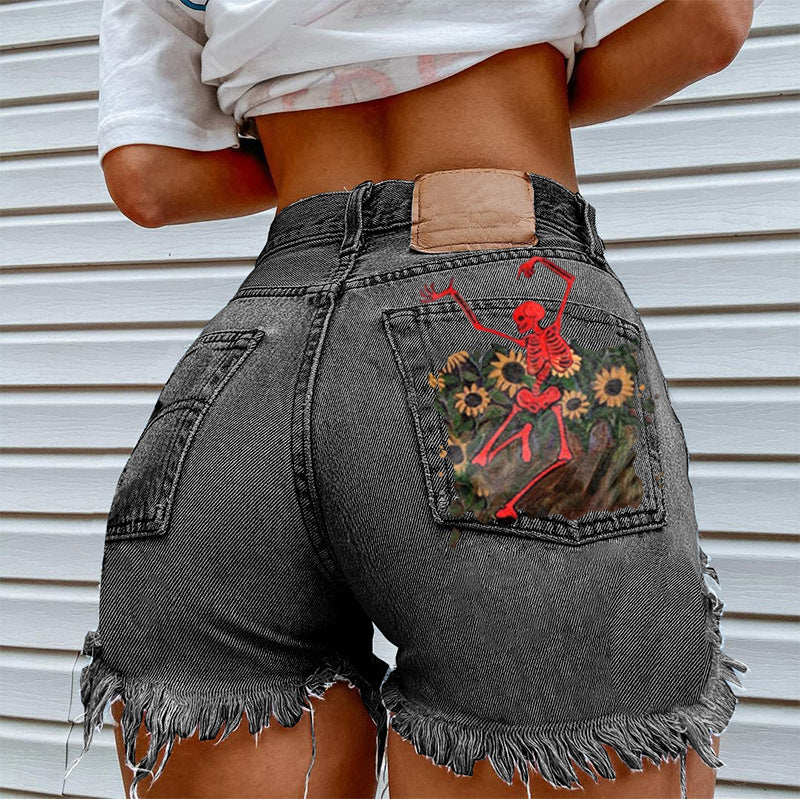 Printed Multi-Pocket Denim Shorts Women – Streetwear Summer Outfit