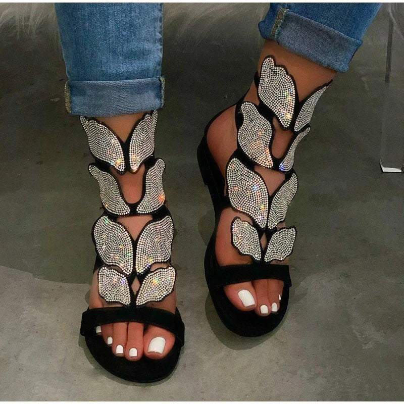 Butterfly Wing Buckle Closure Gladiator Style Women Flat Summer Sandals