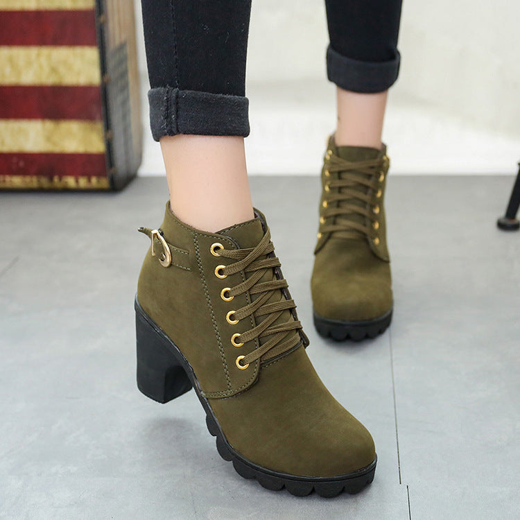 Chunky Block Heel Buckle Ankle Boots | European & American Style PU Leather Suede Boots for Women