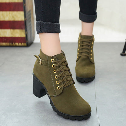 Chunky Block Heel Buckle Ankle Boots | European & American Style PU Leather Suede Boots for Women