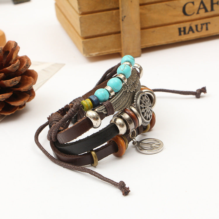 Handmade Ethnic-Style Leather Bracelet – Unisex Adjustable Bracelet for Everyday Wear