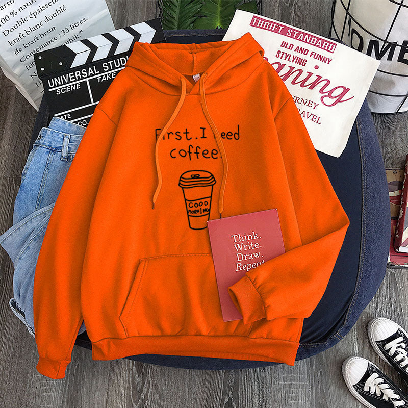 All-Match "First I Need Coffee" Fleece Hoodie