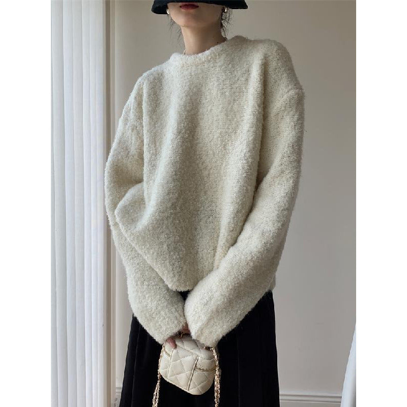 Cozy Vintage Furry Round Neck Pullover Sweater