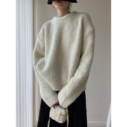 Cozy Vintage Furry Round Neck Pullover Sweater