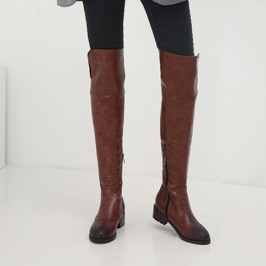 Over-the-Knee Flat Boots for Women | Stretch Thigh High Winter Boots with Square Heel