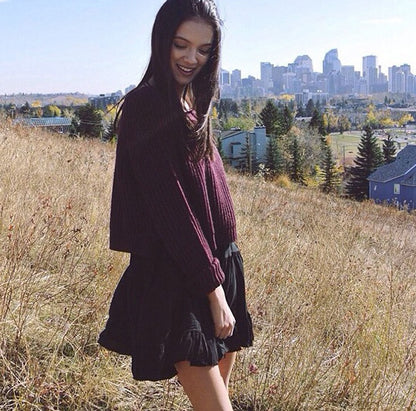 Cotton Blend Acrylic Pullover Women's Split Hem Knit Sweater