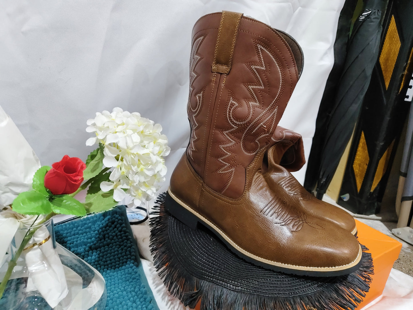 Womens Riveted Western Cowboy Boots Strap Design Versatile Soft Soled Ankle Boots