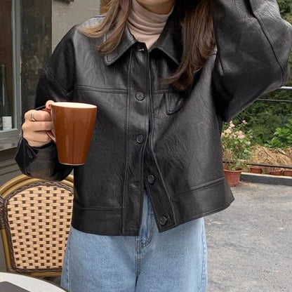 Womens Black Brown Soft PU Leather Blazer Jackets