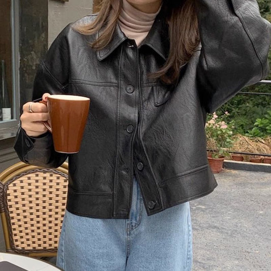 Womens Black Brown Soft PU Leather Blazer Jackets