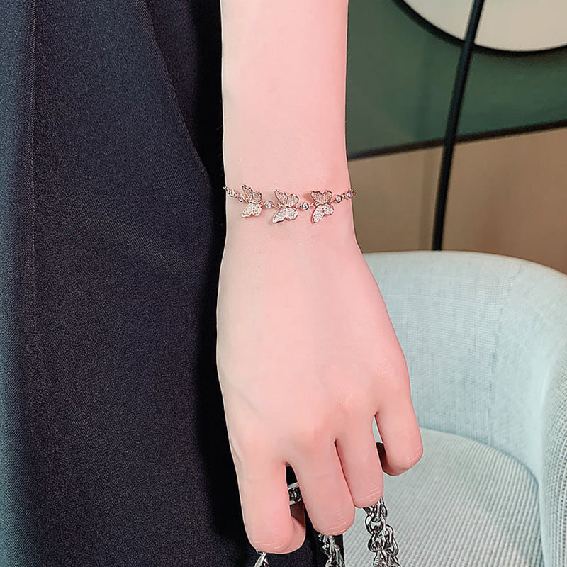 Gold Silver Color Butterfly Shaped Women Zircon Bracelets