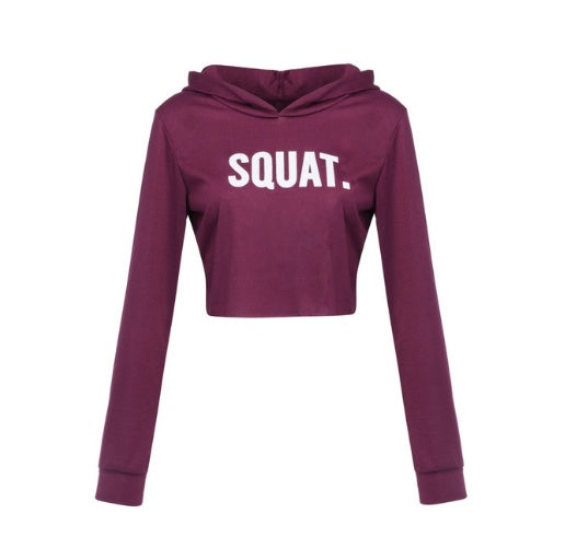 Squat Print Crop Hoodie – Urban Energy with Harajuku Vibes