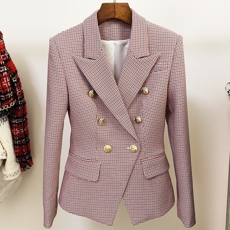 Pink Double Breasted Crop Blazer Jackets For Women