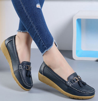 Womens Spring Autumn Classic Casual Leather Flat Shoes