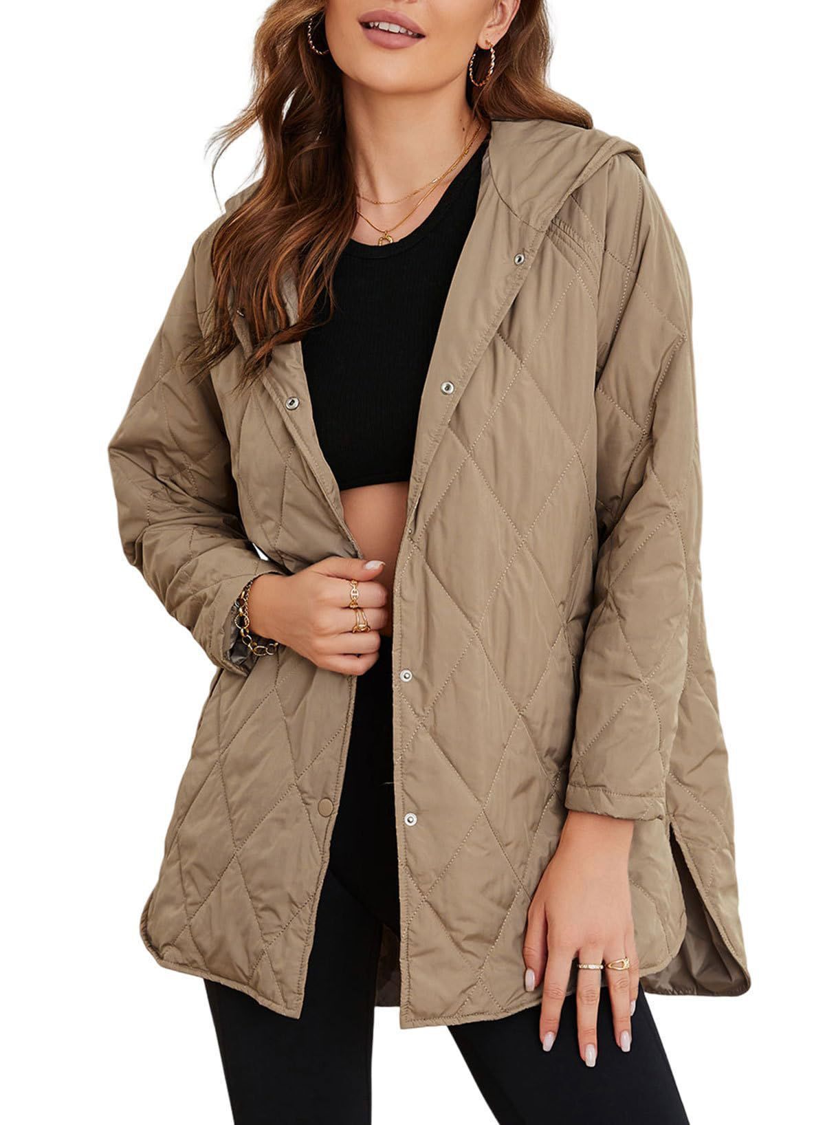 Women’s Diamond Quilted Hooded Jacket – Loose Fit Casual Coats & Jackets Japanese Korean Style