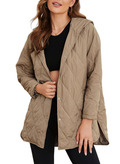 Women’s Diamond Quilted Hooded Jacket – Loose Fit Casual Coats & Jackets Japanese Korean Style