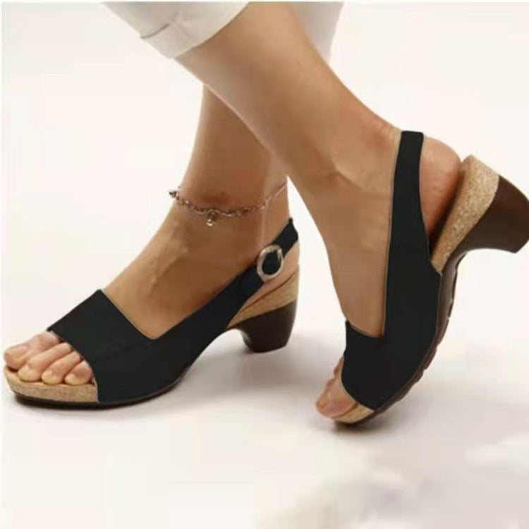 Korean Style Women S Peep Toe Sandals Hook Loop Strap Platform Flats For Summer