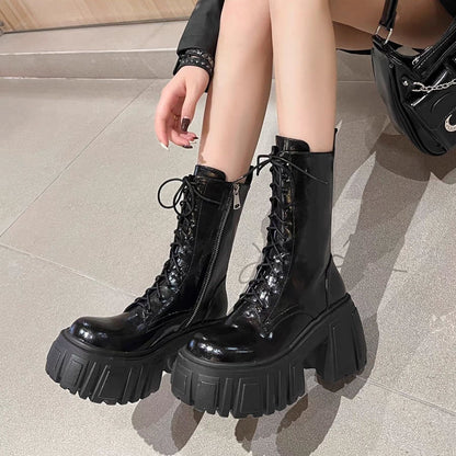 Womens Black Leather Mid Calf Boots