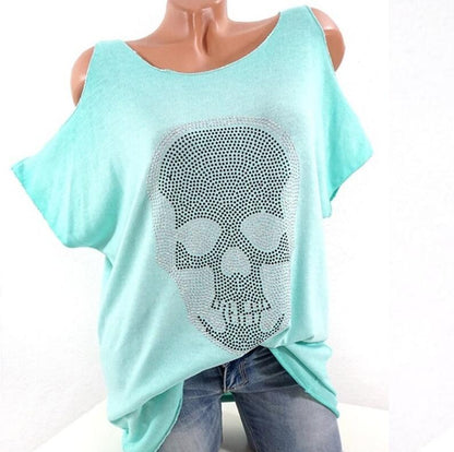 Edgy Skull Print Graphic Tee for Women – Urban Street Style Cotton T-Shirt