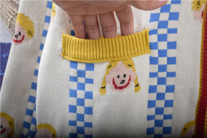 Smiley Face V-Neck Sweater – Cute Casual Knit Pullover for Women