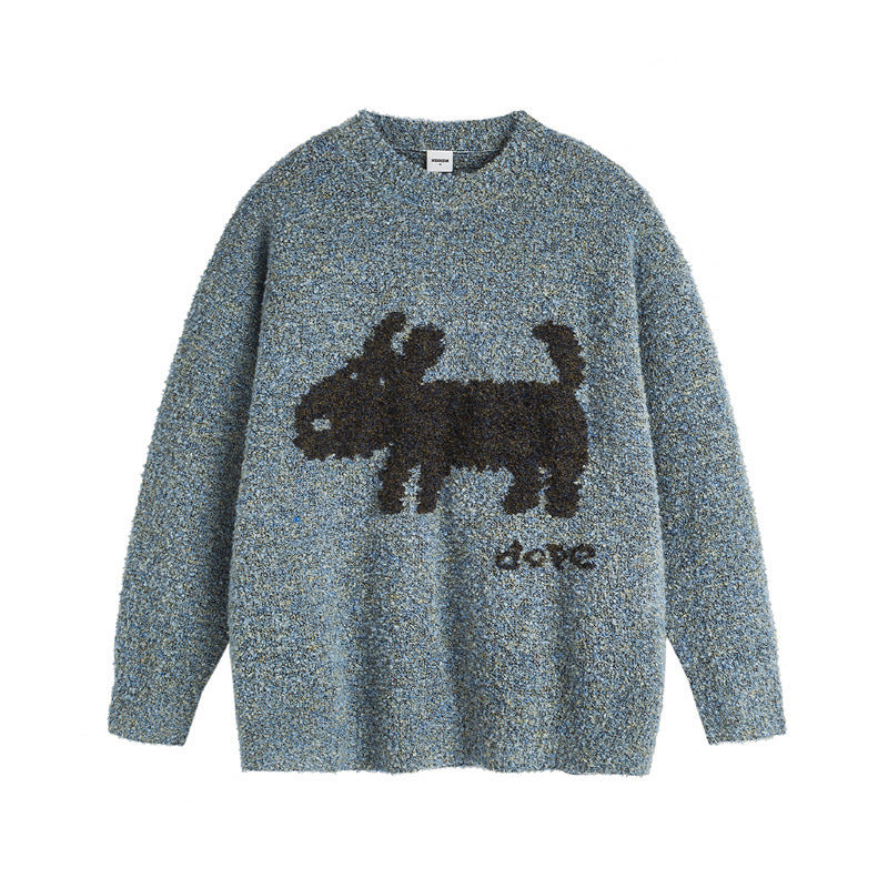 Loose Fit Polyester Knit for Teens Unisex Puppy Pattern Sweater