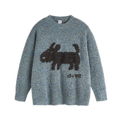 Loose Fit Polyester Knit for Teens Unisex Puppy Pattern Sweater