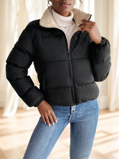 Reversible Hooded Zip Up Puffer Jacket for Women