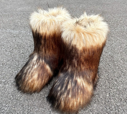 Solid Black Women Designer Snow Boots Metal Classic Furry Winter Warm Ankle Boots For Women