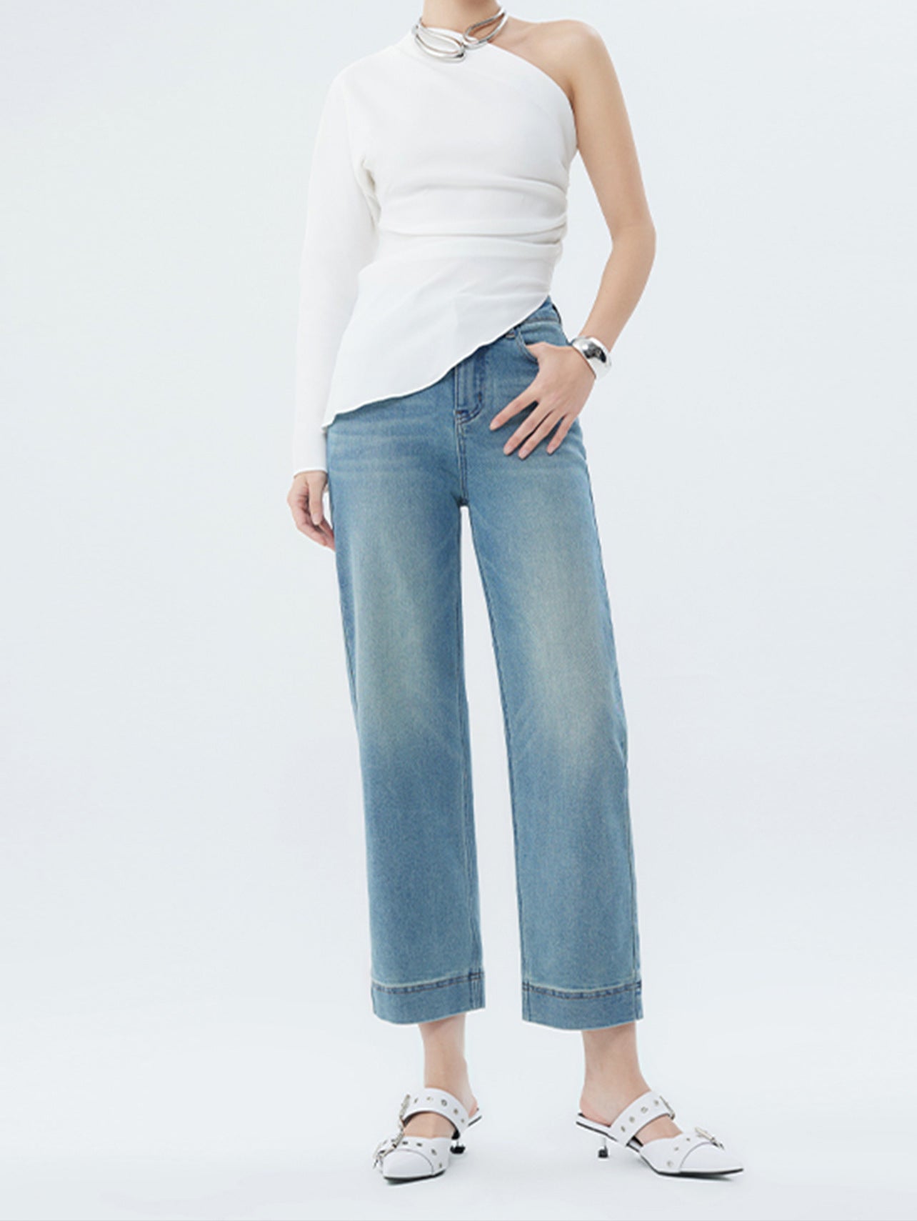 Fashion Personality Light Blue High-Waist Spring Jeans for Women