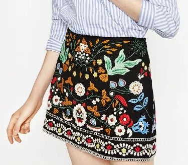 Skirts Embroidered Floral Mini Skirt A Line Summer Trend