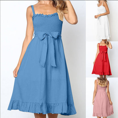 Sleeveless Strapless Ruffle Style Bow Tie Chest Sexy Mini Dress