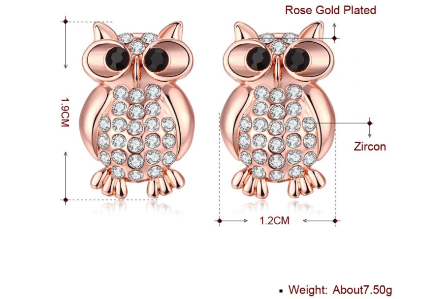 Earrings Crystal Owl Stud Rose Gold Elegant Jewelry Trend 2025