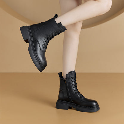Flat Sole Genuine Leather Winter Ankle Boots