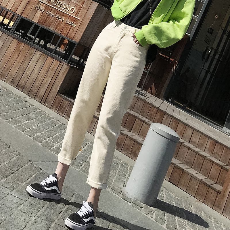 High-Waist Cropped Straight Leg Jeans – Nine-Point Cotton Denim Jeans for Women