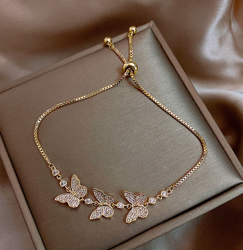 Gold Silver Color Butterfly Shaped Women Zircon Bracelets
