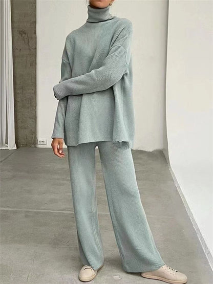 Winter Fashion Turtleneck Sweater Jogging Pants Women Tracksuits