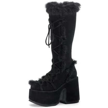 Fashion Platform Boots for Women – Super High Heel PU & Suede Winter Footwear
