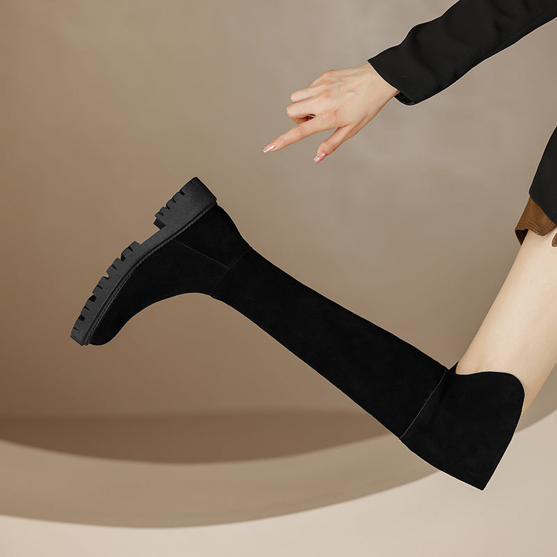 Genuine Leather Frosted Over-the-Knee Boots | Unisex Tall Suede Autumn Boots