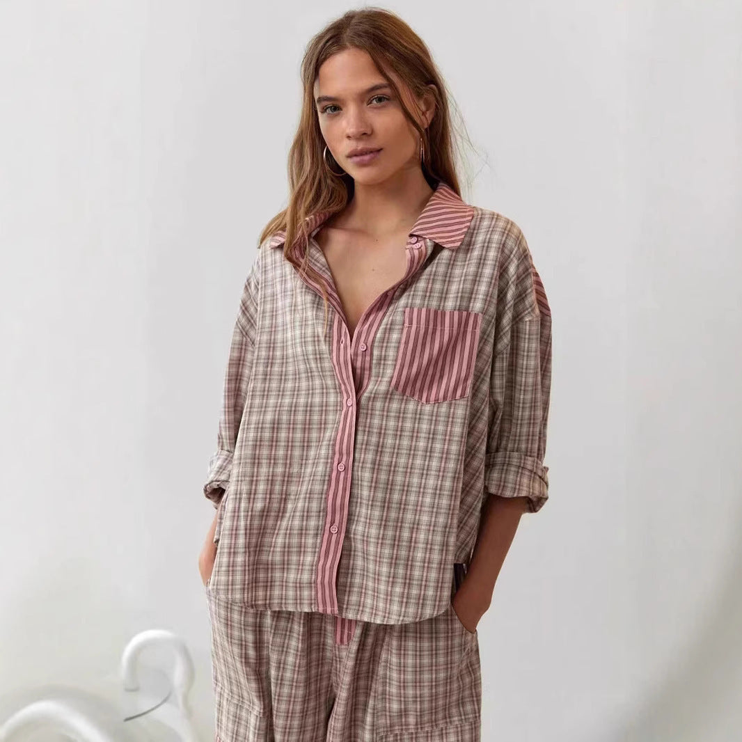 Plaid Shirt & Matching Trousers Two-Piece Outfit Set | Cozy Style 2025 Aesthetic