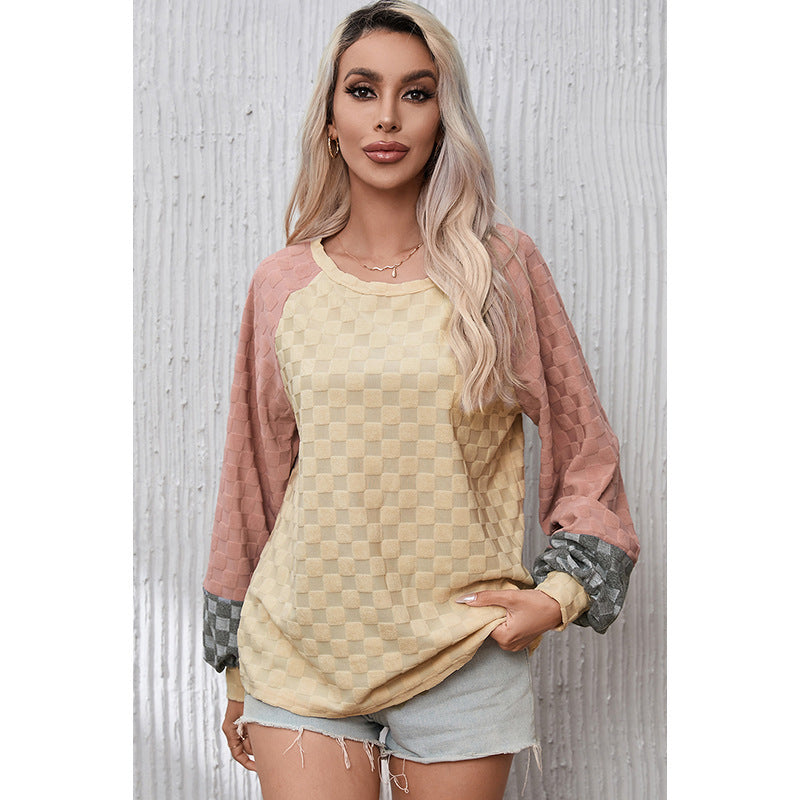 Loose Chessboard Plaid Oversized Sweaters for Women – Khaki Pullover, Cute Autumn & Winter Outfit