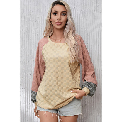 Loose Chessboard Plaid Oversized Sweaters for Women – Khaki Pullover, Cute Autumn & Winter Outfit