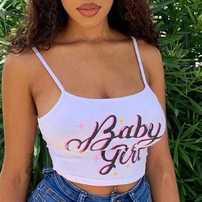 Sweet Baby Girl Starry Crop Tank Top – White Summer Streetwear Outfit